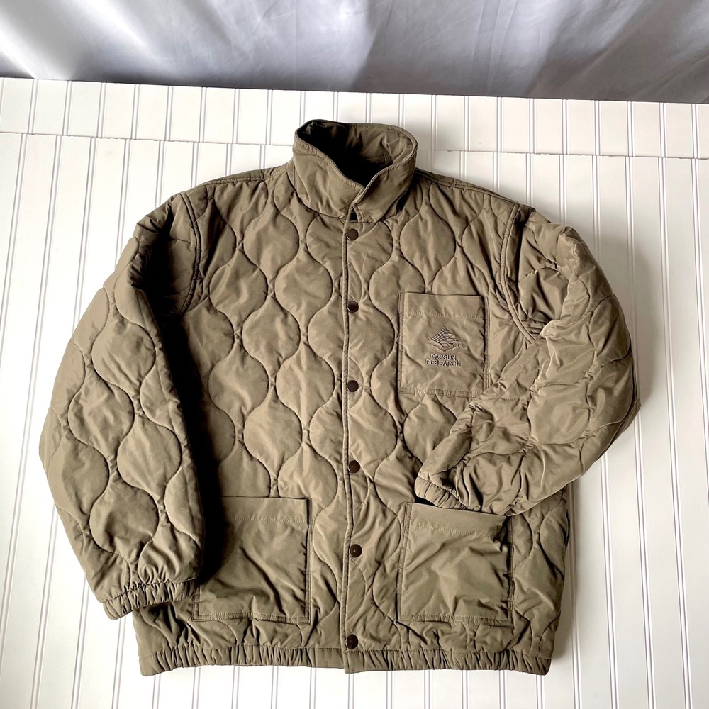 Men Quilted Snap Front Chore Jacket Sz M Army Green Utility Pocket Tactical Work
